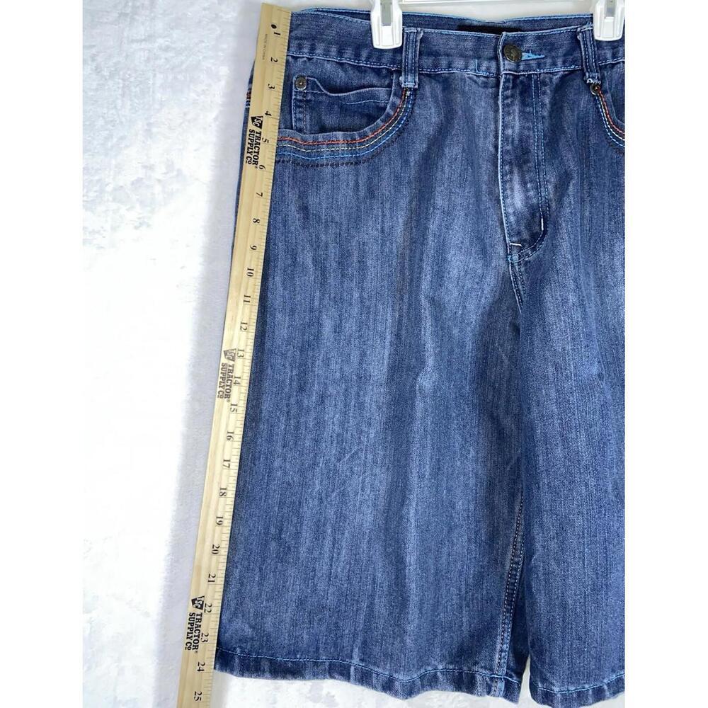 Vintage Y2K Red Ape Embroidered Denim Jean Shorts Size 38 Baggy Hip Hop Plaid - Picture 16 of 16